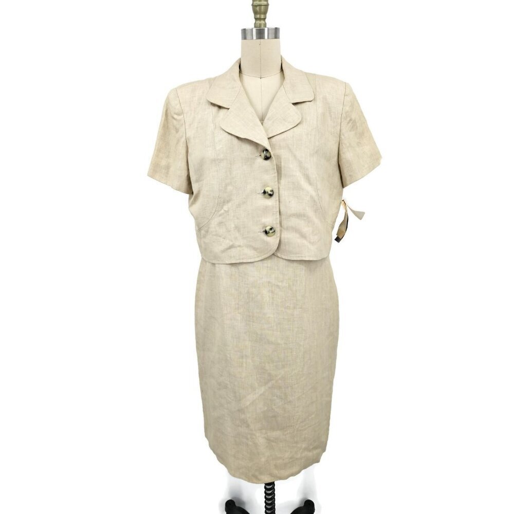 VTG New Kelly Graham Linen Dress Suit Womens 14 Khaki Jacket Plus